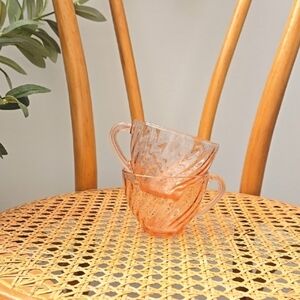 Vintage 80's Arcoroc France Pink Rosaline Swirl Glass Teacups
